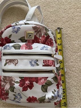 Stone & Co. White Floral Mini Backpack with Red & Pink Blooms